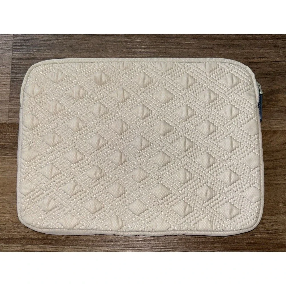 TUMI Laptop Sleeve Tan Beige Quilted Padded Slim Case 15x11